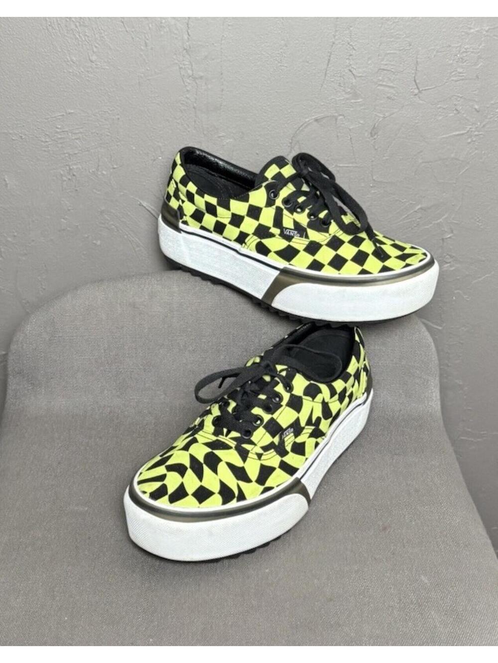 VANS Era Stacked Platform Shoe Sneaker Glow in the Dark Warp Check Women's 8/8.5